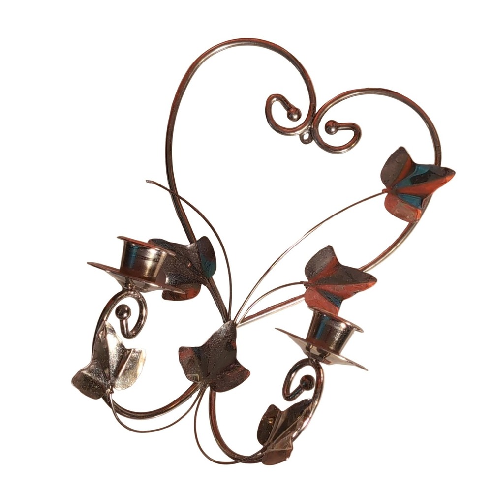 Decorative‎ Metal Heart Wall Sconce Candle Holder Silver Copper Blue Scrollwork